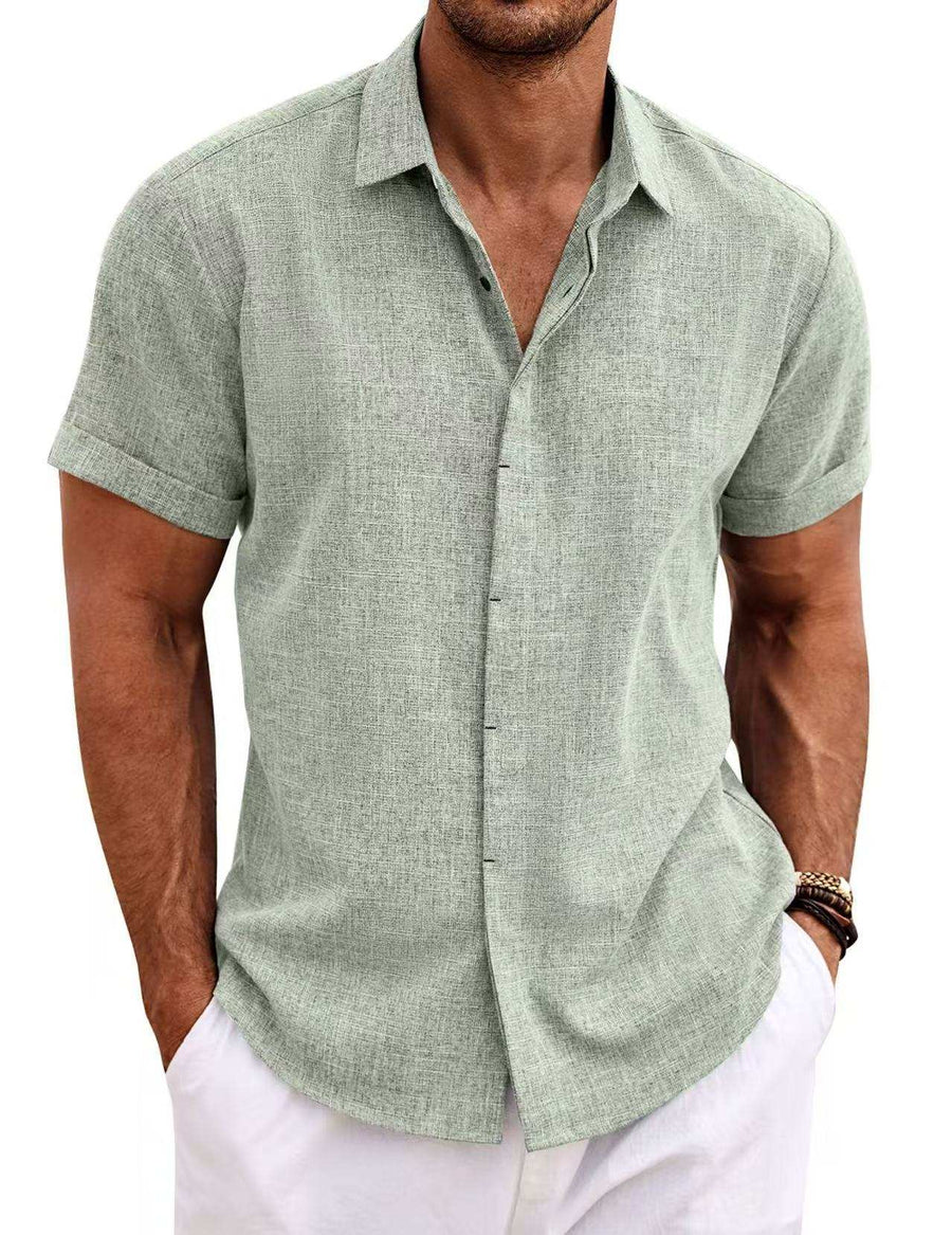 Men's Casual Short Sleeve Cotton Linen Shirt - Summer Beach Button-Down Shirt