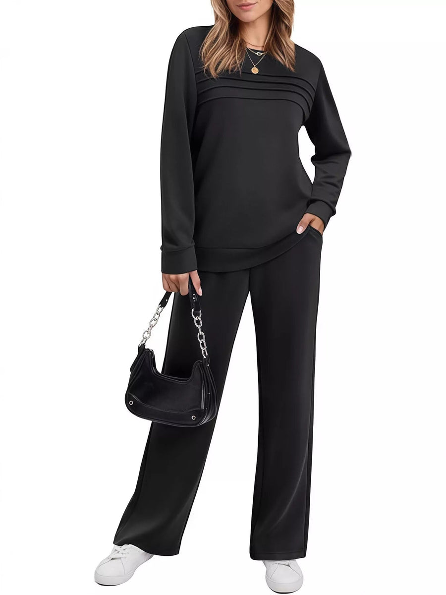 Women's Casual Long Sleeve Top & Pants Set, Plus Size