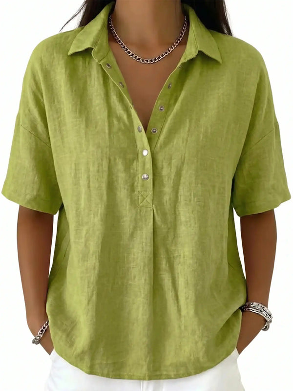 New Arrivals🔥Women's Classic Linen Shirt Collar Short Sleeve Shirt T Shirts