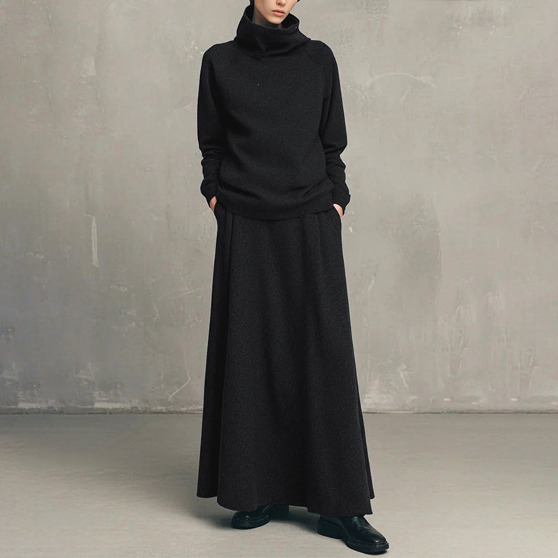 Women's Turtleneck Top & Maxi Skirt Two-Piece Set