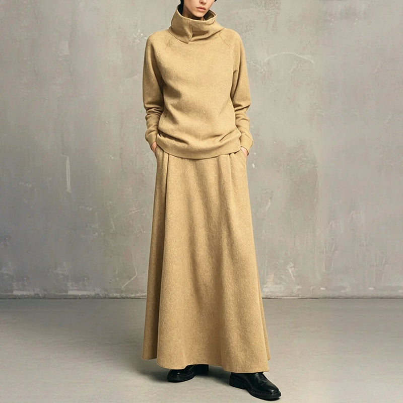 Women's Turtleneck Top & Maxi Skirt Two-Piece Set