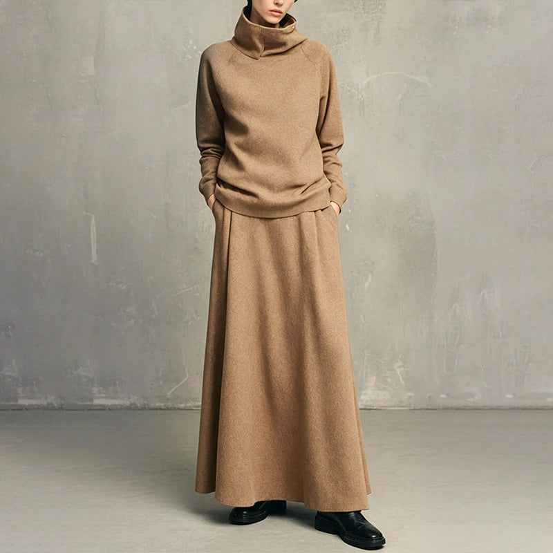 Women's Turtleneck Top & Maxi Skirt Two-Piece Set