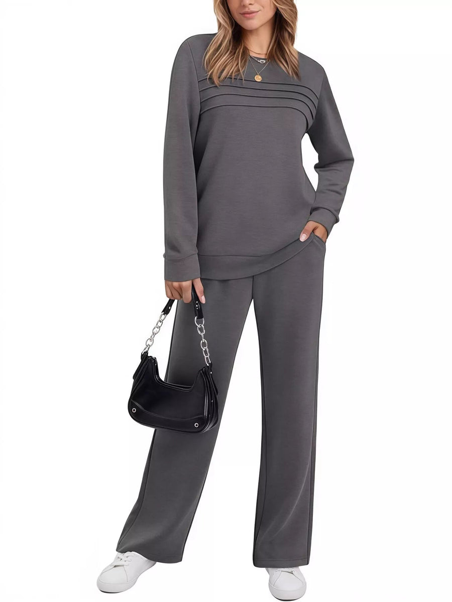 Women's Casual Long Sleeve Top & Pants Set, Plus Size