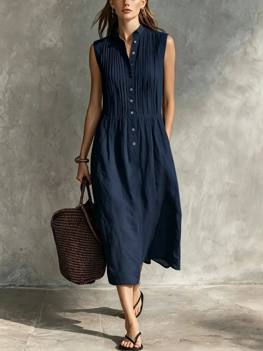 Women's Casual Cotton-Linen Sleeveless Midi Dress