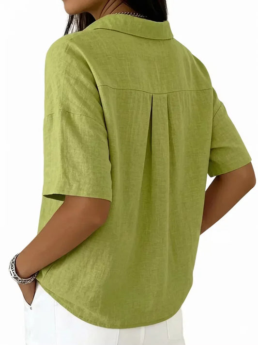New Arrivals🔥Women's Classic Linen Shirt Collar Short Sleeve Shirt T Shirts