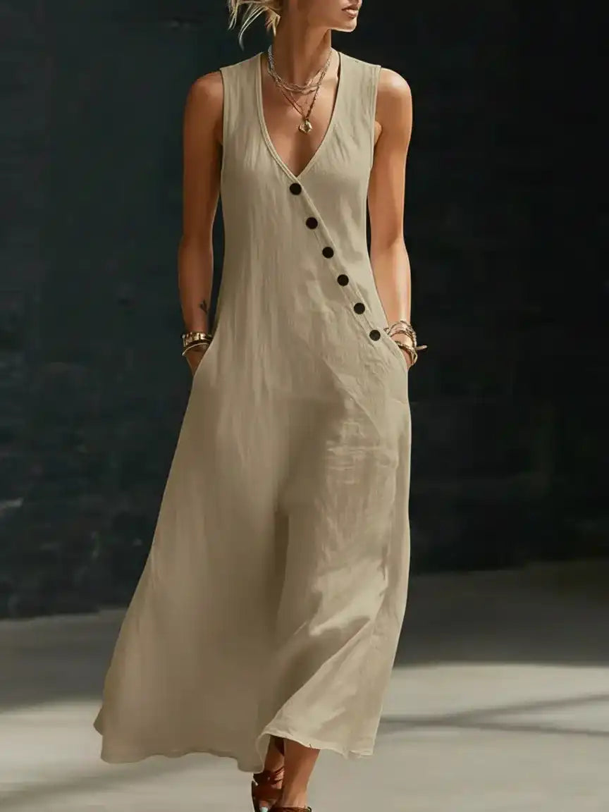 CLEARANCE SALE🔥 Comfortable Minimalist Button-Up Maxi Dress