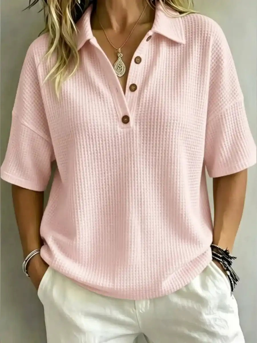 Women's Button-Up Waffle Short Sleeve Shirt