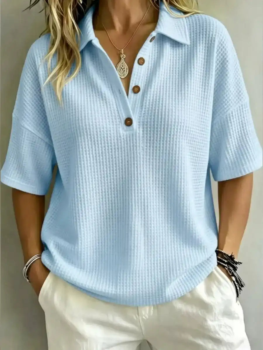 Women's Button-Up Waffle Short Sleeve Shirt