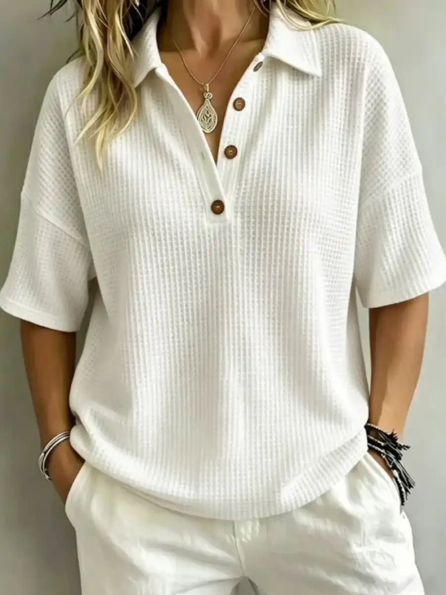 Women's Button-Up Waffle Short Sleeve Shirt