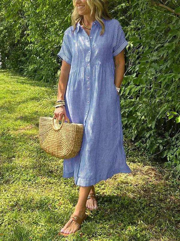 NEW🔥 Women's Striped Lapel Button Down Shirt Dress
