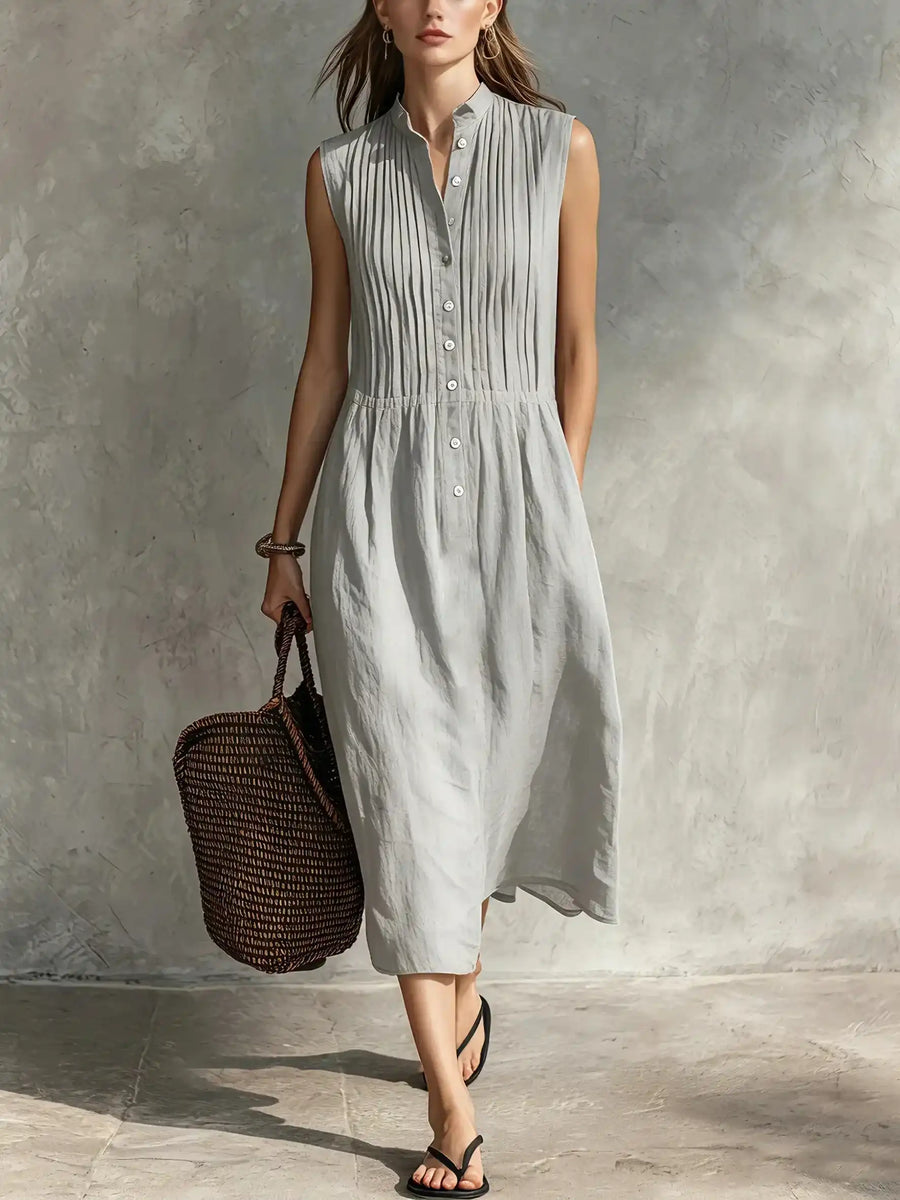 Women's Casual Cotton-Linen Sleeveless Midi Dress