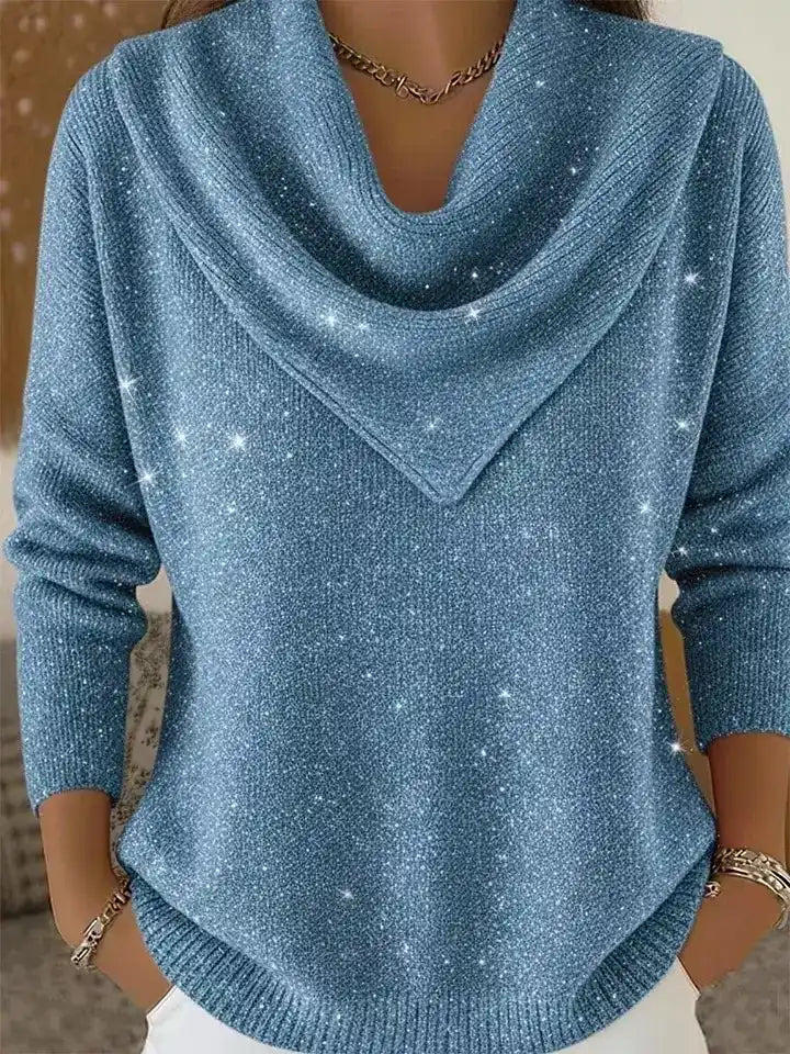 Women's Vintage Triangle-Neck Sequined Sweater Top