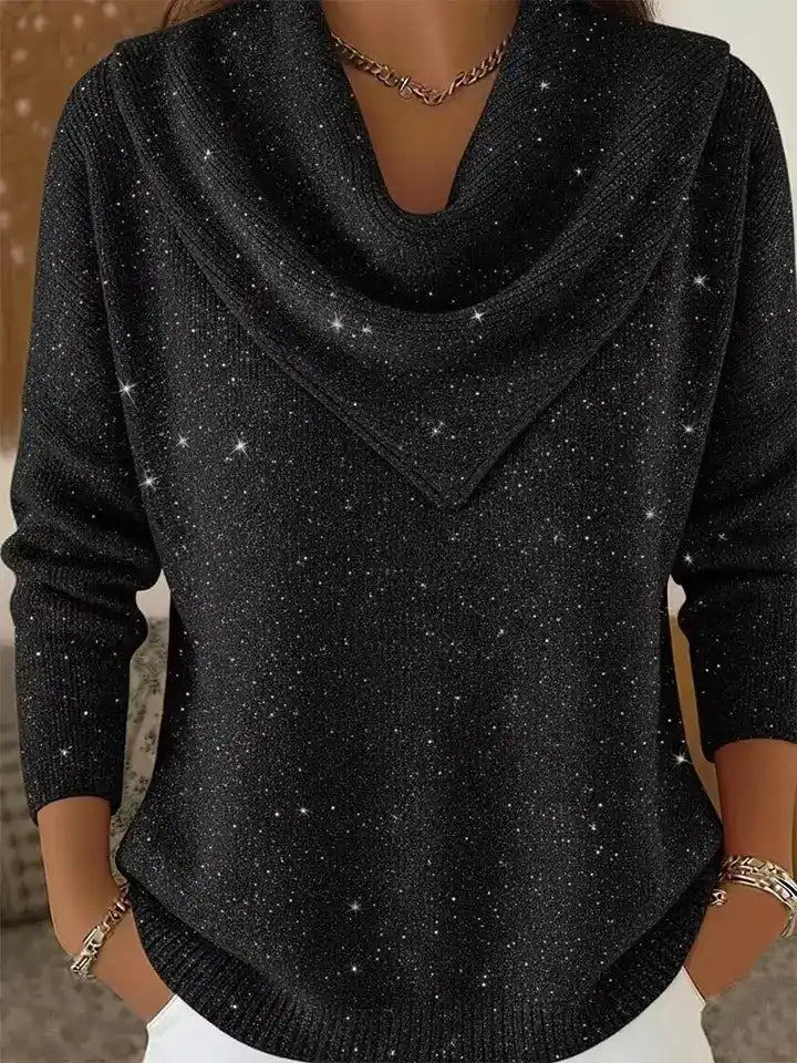 Women's Vintage Triangle-Neck Sequined Sweater Top
