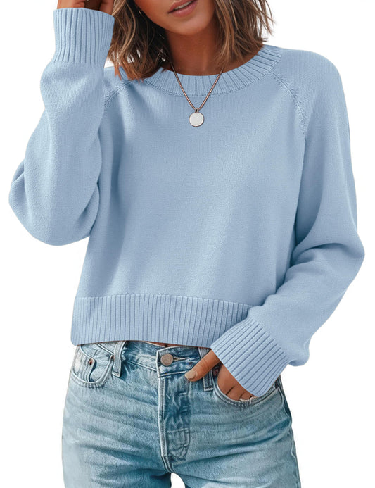 Women’s Cropped Crew-Neck Basic Sweater
