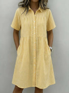 Today 49% off🔥Women’s Cotton Linen Gingham Button-Up Shirt Dress (BUY 2 GET FREE SHIPPING)