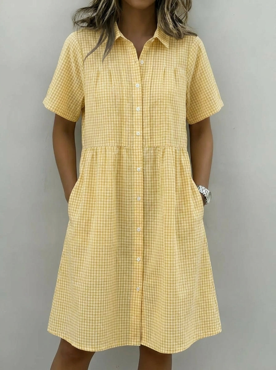 Today 49% off🔥Women’s Cotton Linen Gingham Button-Up Shirt Dress (BUY 2 GET FREE SHIPPING)