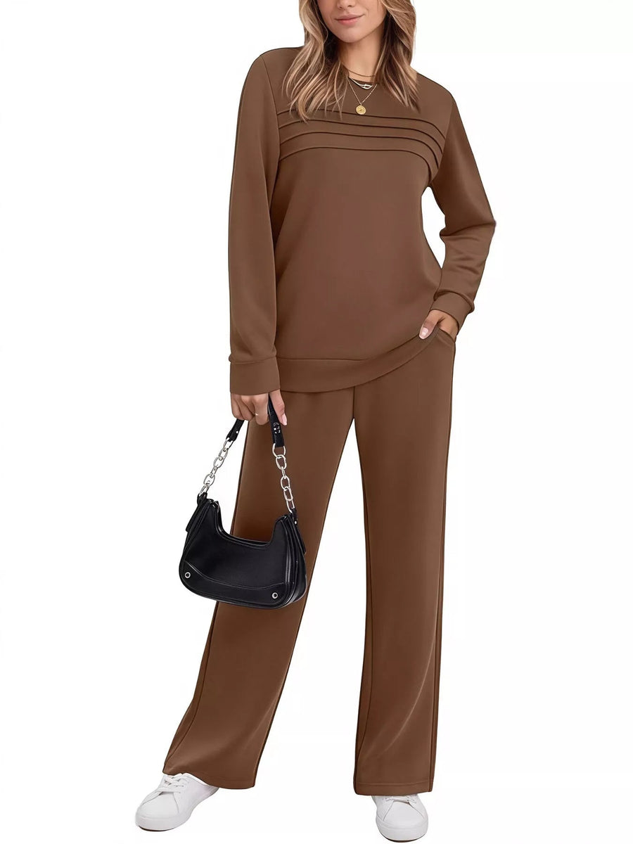 Women's Casual Long Sleeve Top & Pants Set, Plus Size