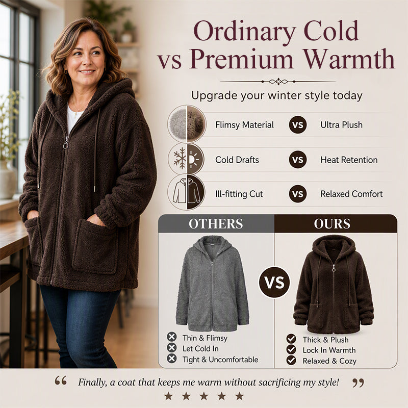 ☁️ Cozy Texture | Women’s Relaxed Sherpa Hooded Sweatshirt