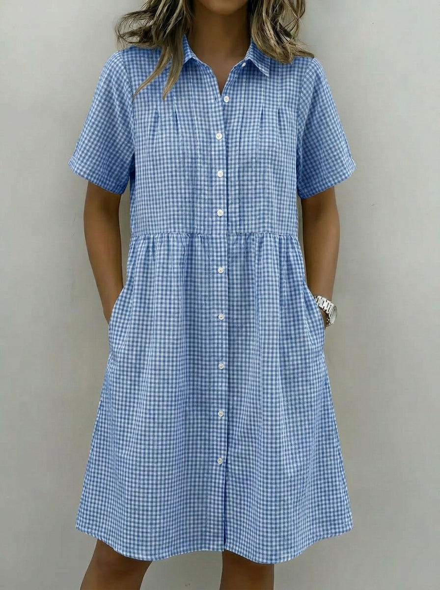 Today 49% off🔥Women’s Cotton Linen Gingham Button-Up Shirt Dress (BUY 2 GET FREE SHIPPING)