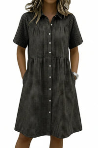 Today 49% off🔥Women’s Cotton Linen Gingham Button-Up Shirt Dress