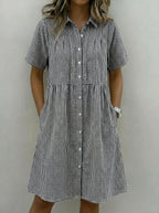Today 49% off🔥Women’s Cotton Linen Gingham Button-Up Shirt Dress (BUY 2 GET FREE SHIPPING)