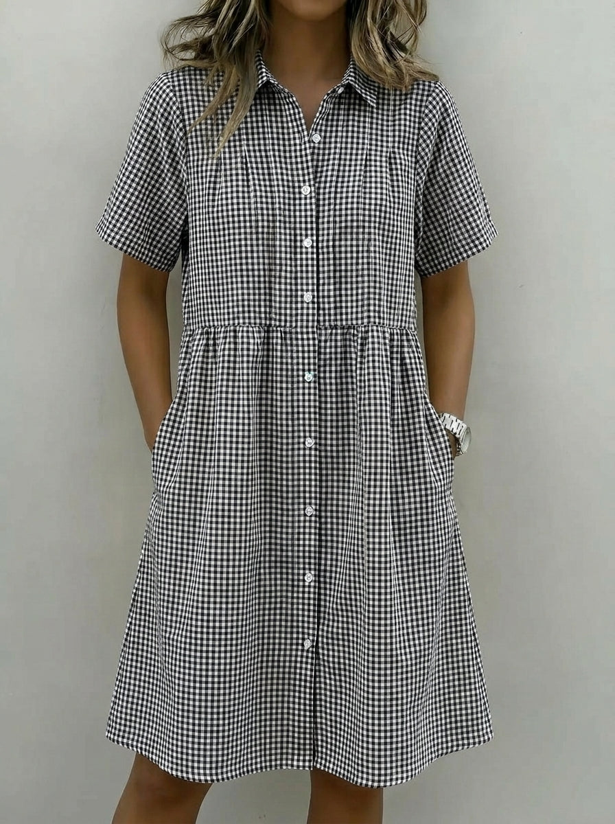 Today 49% off🔥Women’s Cotton Linen Gingham Button-Up Shirt Dress (BUY 2 GET FREE SHIPPING)