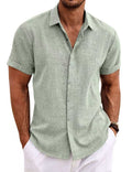 Men's Casual Short Sleeve Cotton Linen Shirt - Summer Beach Button-Down Shirt
