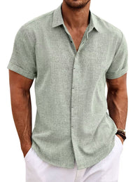 Men's Casual Short Sleeve Cotton Linen Shirt - Summer Beach Button-Down Shirt