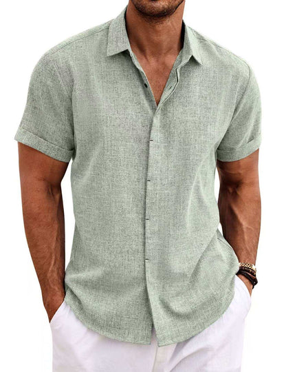 Men's Casual Short Sleeve Cotton Linen Shirt - Summer Beach Button-Down Shirt