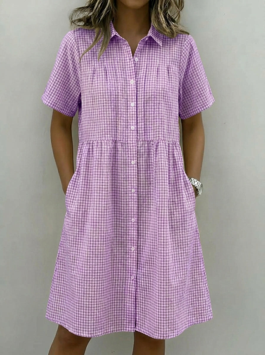 Today 49% off🔥Women’s Cotton Linen Gingham Button-Up Shirt Dress (BUY 2 GET FREE SHIPPING)