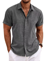 Men's Casual Short Sleeve Cotton Linen Shirt - Summer Beach Button-Down Shirt