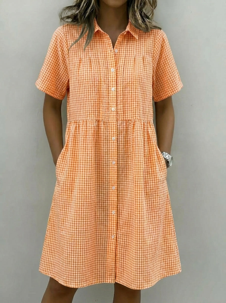 Today 49% off🔥Women’s Cotton Linen Gingham Button-Up Shirt Dress (BUY 2 GET FREE SHIPPING)