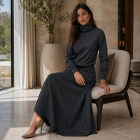 ✨ Effortless Coordination | Women’s Turtleneck Top & Maxi Skirt 2-Piece Se