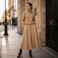 ✨ Effortless Coordination | Women’s Turtleneck Top & Maxi Skirt 2-Piece Se