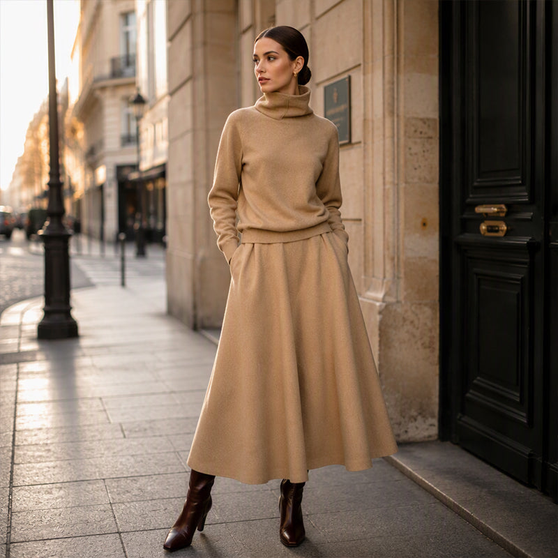 Women's Turtleneck Top & Maxi Skirt Two-Piece Set