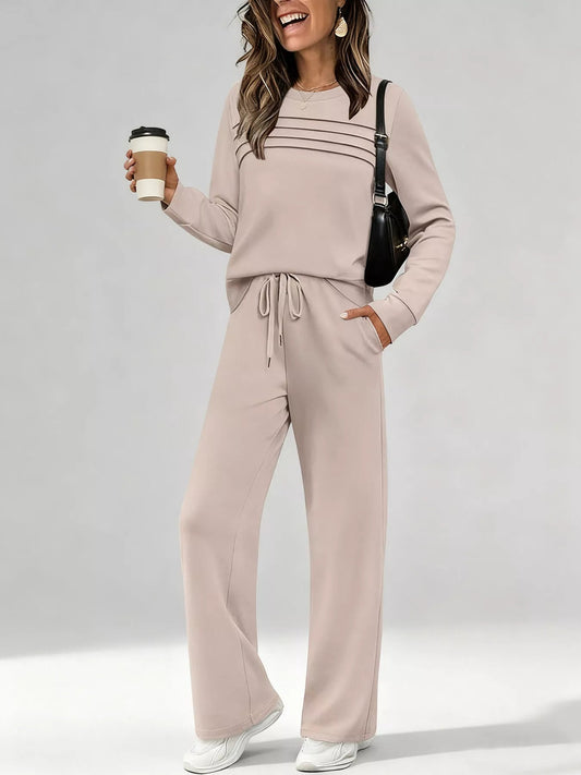 Women's Casual Long Sleeve Top & Pants Set, Plus Size