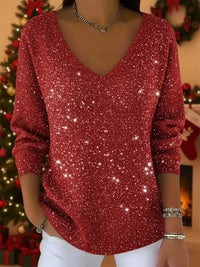 🎄 CLEARANCE SALE🔥 Women's V-neck Solid Color Loose Shiny Sweater