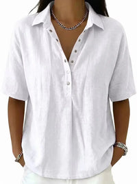 New Arrivals🔥Women's Classic Linen Shirt Collar Short Sleeve Shirt T Shirts
