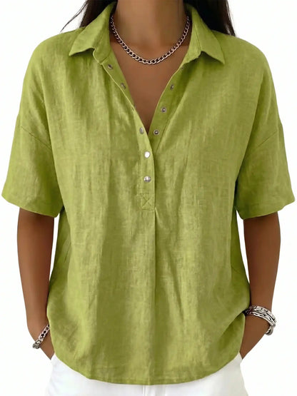 Women's Classic Linen Shirt-Collar Short-Sleeve Shirt, for Work