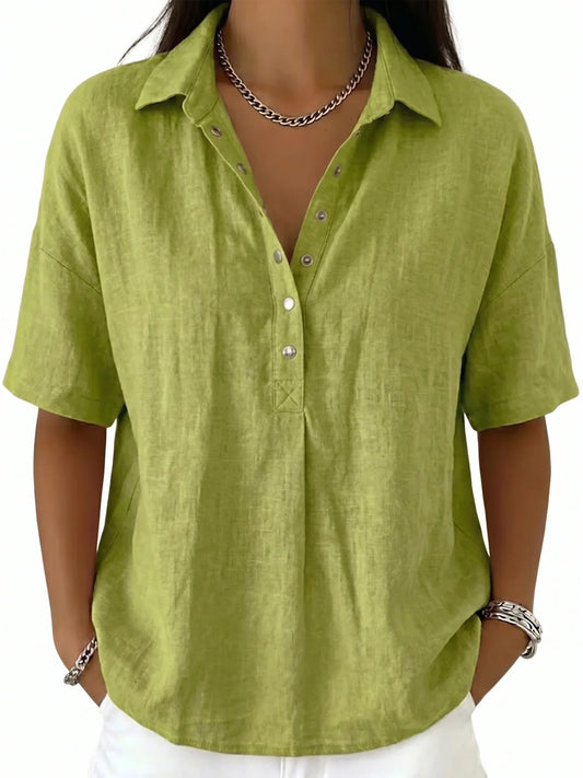 New Arrivals🔥Women's Classic Linen Shirt Collar Short Sleeve Shirt T Shirts