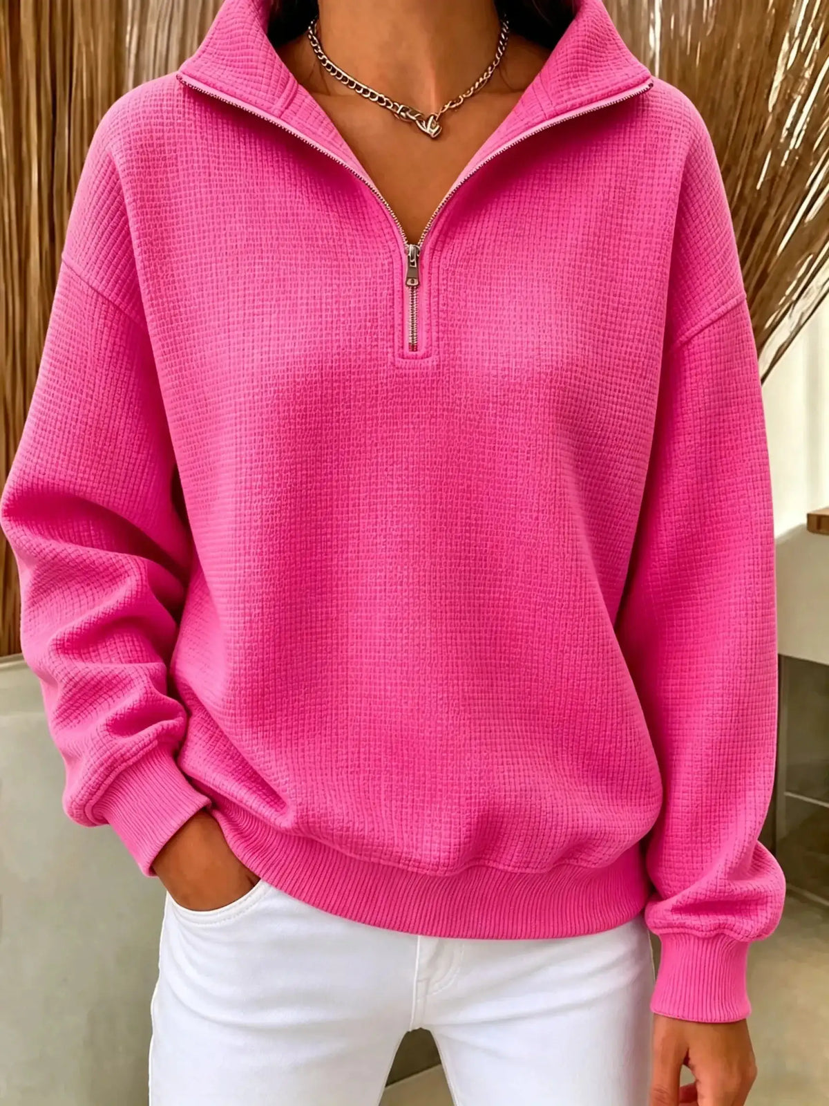 New Arrivals🔥Women's Waffle Knit Quarter-Zip Sweatshirt