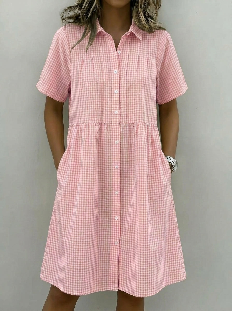 Today 49% off🔥Women’s Cotton Linen Gingham Button-Up Shirt Dress (BUY 2 GET FREE SHIPPING)