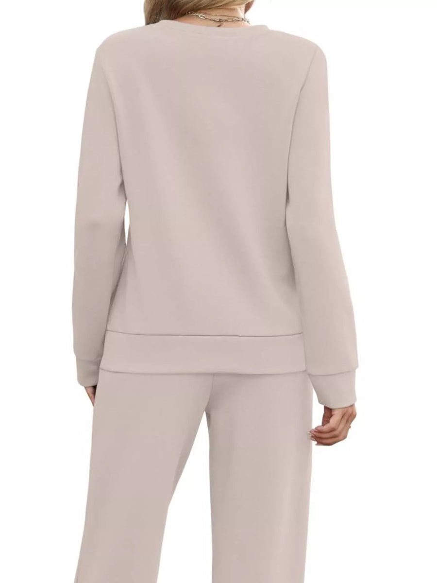 Women's Casual Long Sleeve Top & Pants Set, Plus Size