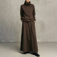 ✨ Effortless Coordination | Women’s Turtleneck Top & Maxi Skirt 2-Piece Se