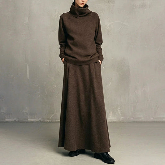 Women's Turtleneck Top & Maxi Skirt Two-Piece Set