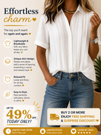 Clearance Sale🔥 Women's Lapel Short-sleeved Casual Loose Pleated Cotton And Linen Shirt T Shirts