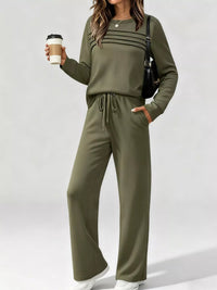 Full Size Casual Long Sleeve Top and Pants Set Plus Size