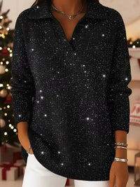 🎄 New Arrivals🔥 Christmas Party Polo Collar Shiny Loose Sweater Top