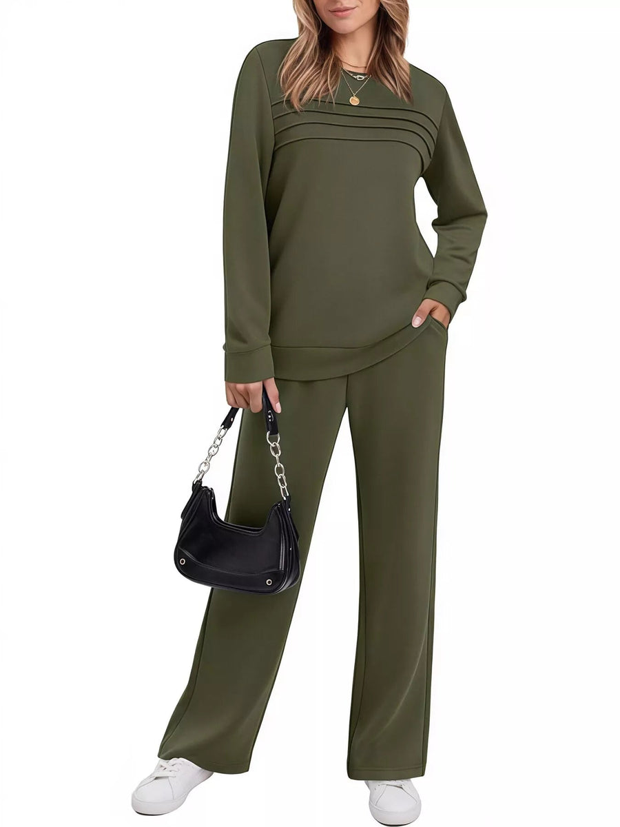 Women's Casual Long Sleeve Top & Pants Set, Plus Size