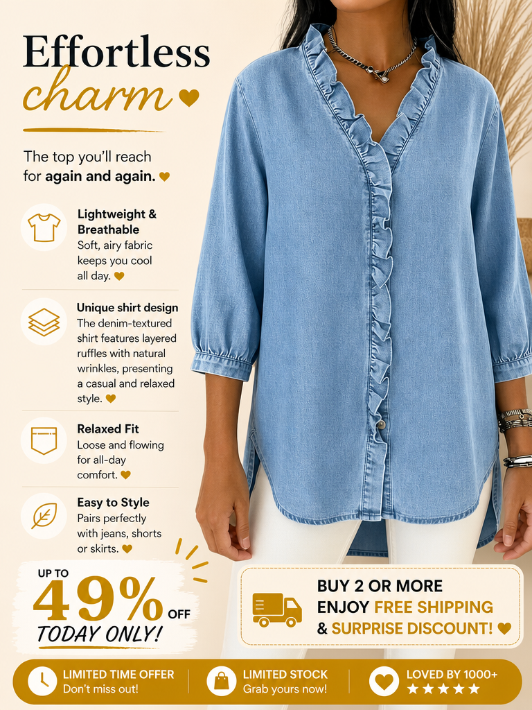 New Arrivals🔥 Women's Casual Denim V-Neck Ruffled Shirt